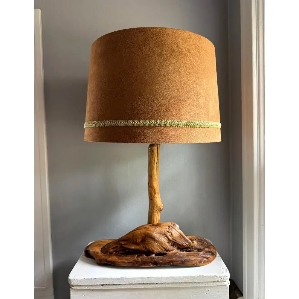 Handcrafted Driftwood Table Lamp With Large Drum Shade